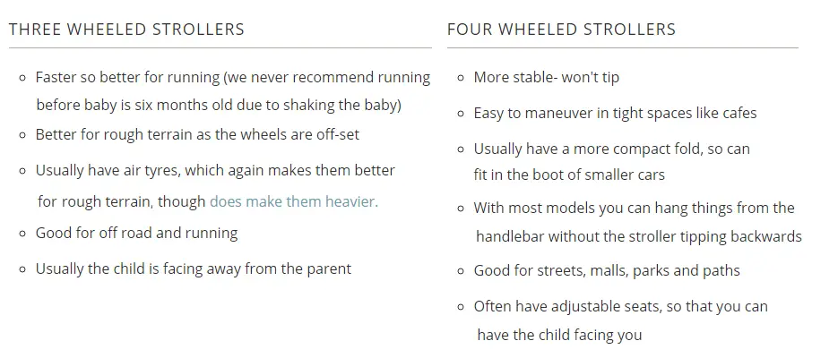 differences between 3-wheel and 4-wheel strollers
