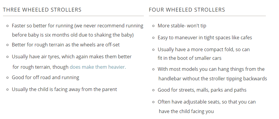 difference between 3 wheel and 4 wheel stroller