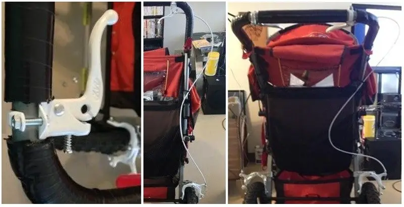 how to attach brake on jogging stroller, final step