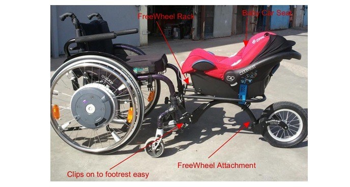 freewheel pram attachment using rack