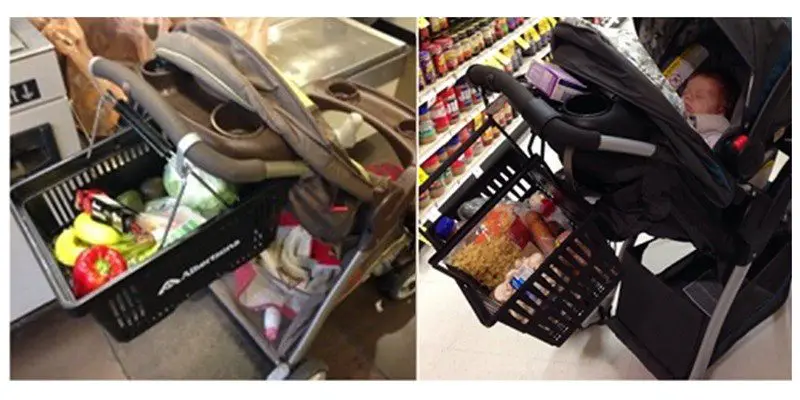shopping basket attached to stroller