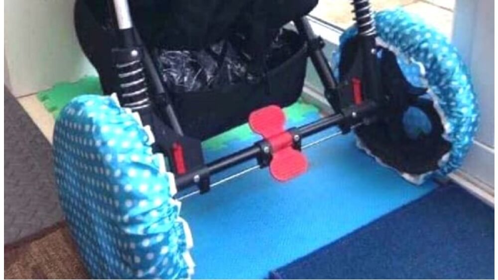 Shower caps for stroller wheels