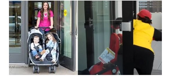 how to get a stroller through manual doors