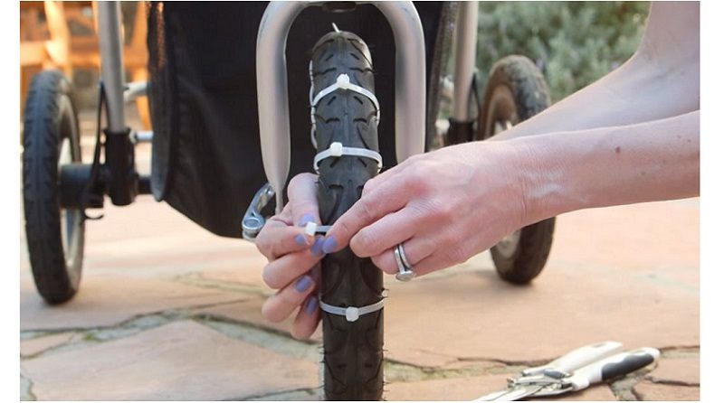 zip ties on stroller wheels, stroller hack